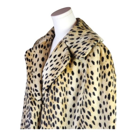 SOLD Vintage Faux Fur Leopard Print Coat Mid Century Swing Jacket Glam Lined - Picture 3 of 9
